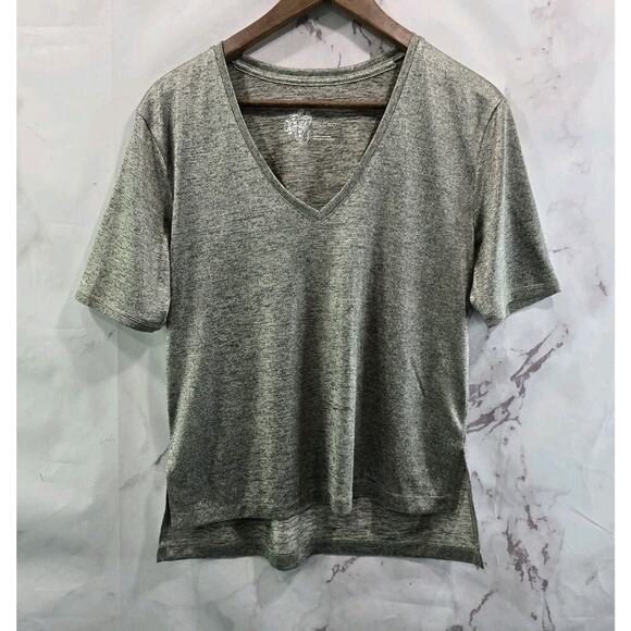 Anthropologie Shirt Womens XS Blouse Tee Silver Shimmer Metallic V Neck Pilcro - Picture 1 of 10